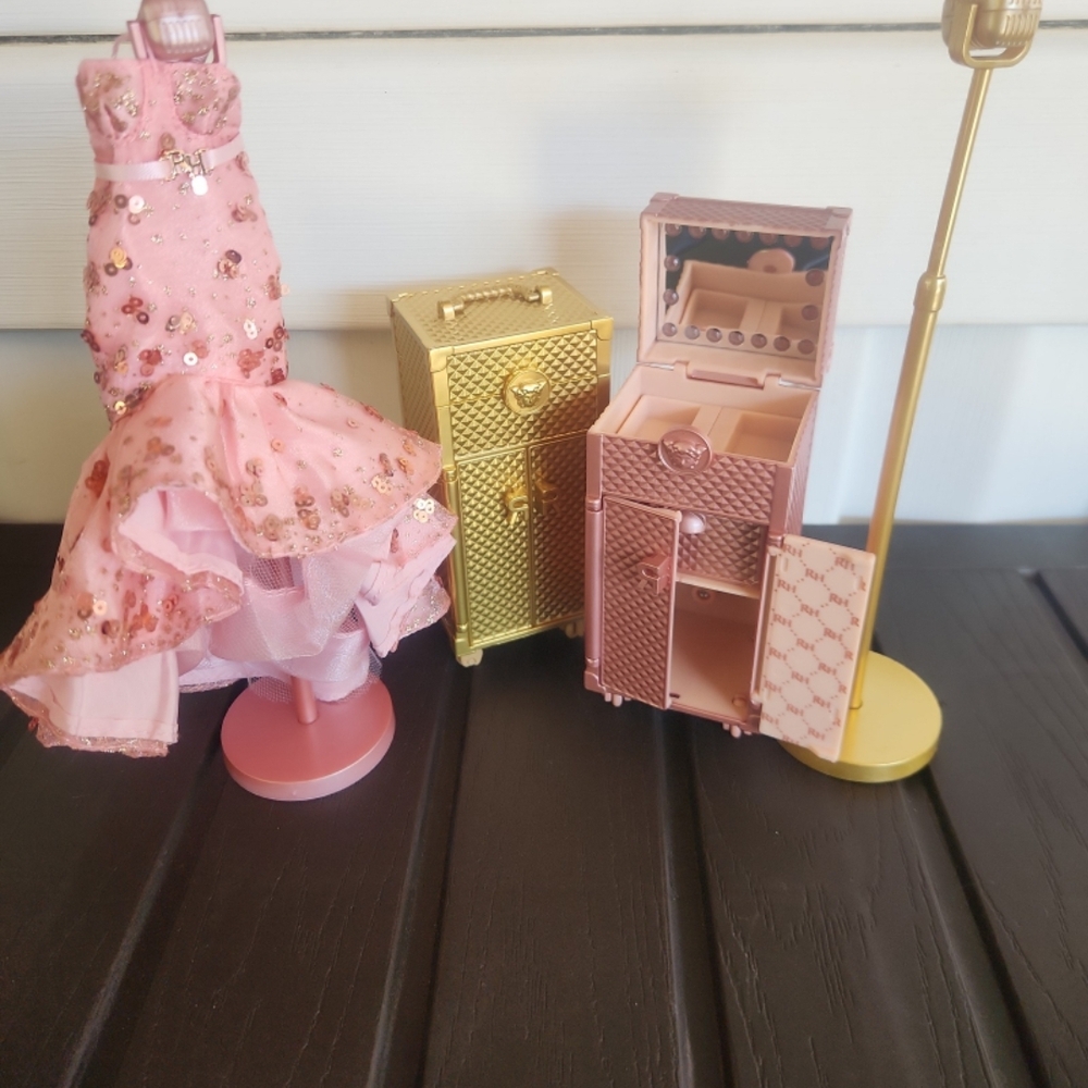 Pink Sequin Dress with Gold and Pink Accessories